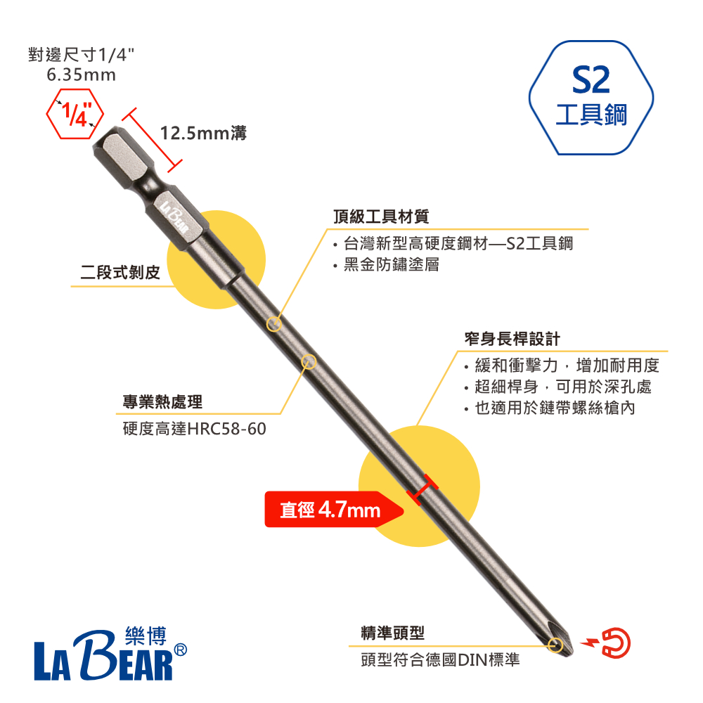 【LaBear】二段剝皮 單頭細柄 PH2 十字起子頭 窄身長桿 12.5mm溝 122-162L 細身起子頭 台灣製 | 蝦皮購物