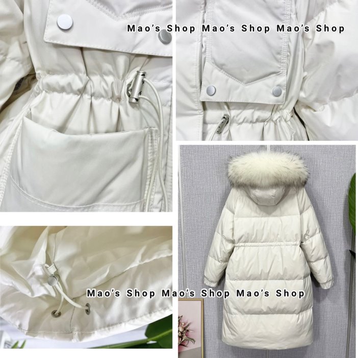 小毛兒~預購100%羽絨服外套白鴨絨連帽真貉子毛領雪地冬天零下雪國拉繩抽繩彈性束口防風衣防潑水正韓國貨大尺碼長版過膝大衣 | 蝦皮購物