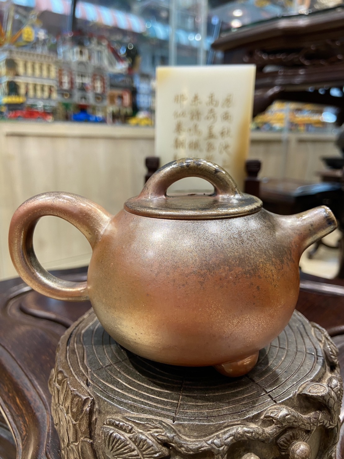 【台灣作家 柴燒壺】林義元 手拉胚 柴燒 手工茶壺 自然落灰 無釉裸燒 玫瑰金 重落灰 三足壺 | 蝦皮購物