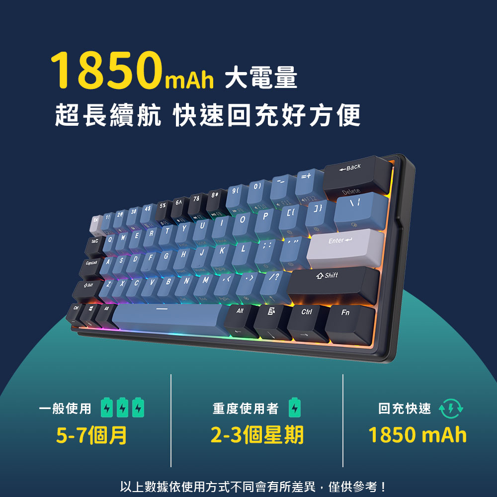 【RK】 61 PLUS機械鍵盤無線藍牙2.4G有線三模 ABS鍵帽 61鍵K黃軸 RGB 靛藍｜中文 | 蝦皮購物
