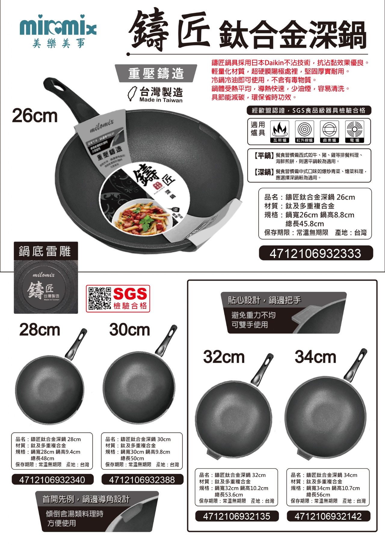 【現貨】milomix 鑄匠 深鍋 32/34/36cm 大口徑 中式炒鍋 台灣製造 丞丞精品五金百貨 | 蝦皮購物