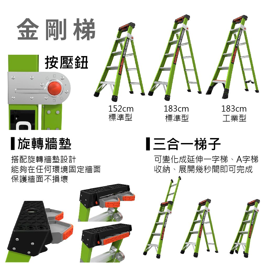 免運 小巨人 金剛梯 不導電 超輕巧 5呎/6呎 標準型/工業型 工作梯 一字梯 A梯 摺疊梯 延伸梯 直梯 樓梯 梯子 | 蝦皮購物