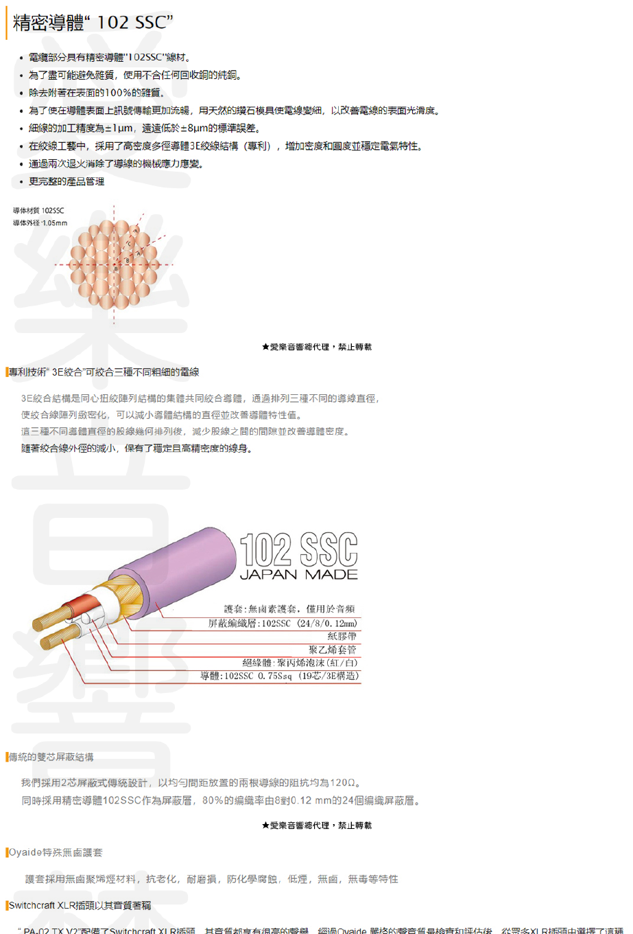 現貨【Oyaide 台灣總代理】PA-02 TX V2 XLR 訊號線平衡線日本製廠線102