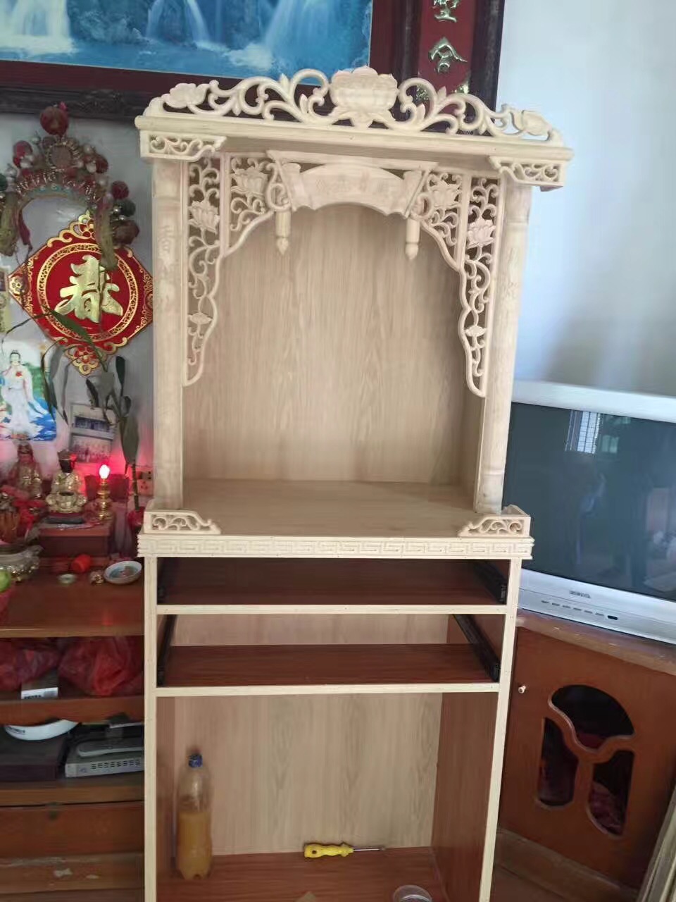 佛龕裝飾貼花 神龕 神台 神房 裝飾訂製 神臺實木裝飾貼花，多件套 鑫旺木雕 | 蝦皮購物
