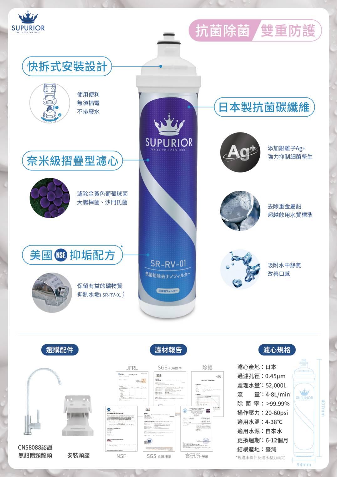 【現貨免運】SUPURIOR舒沛優 奈米抗菌除鉛濾心 家用/商用 SR-RV-01 同愛惠浦 3M 聲寶 | 蝦皮購物