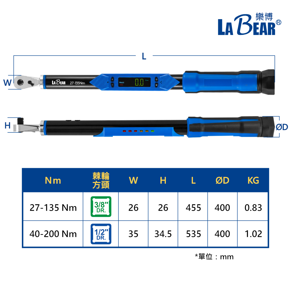 【LaBear】90齒 雙向 電子扭力扳手 3分/4分 數顯示扭力扳手 27-200Nm 數位扭力扳手 電子數顯 | 蝦皮購物