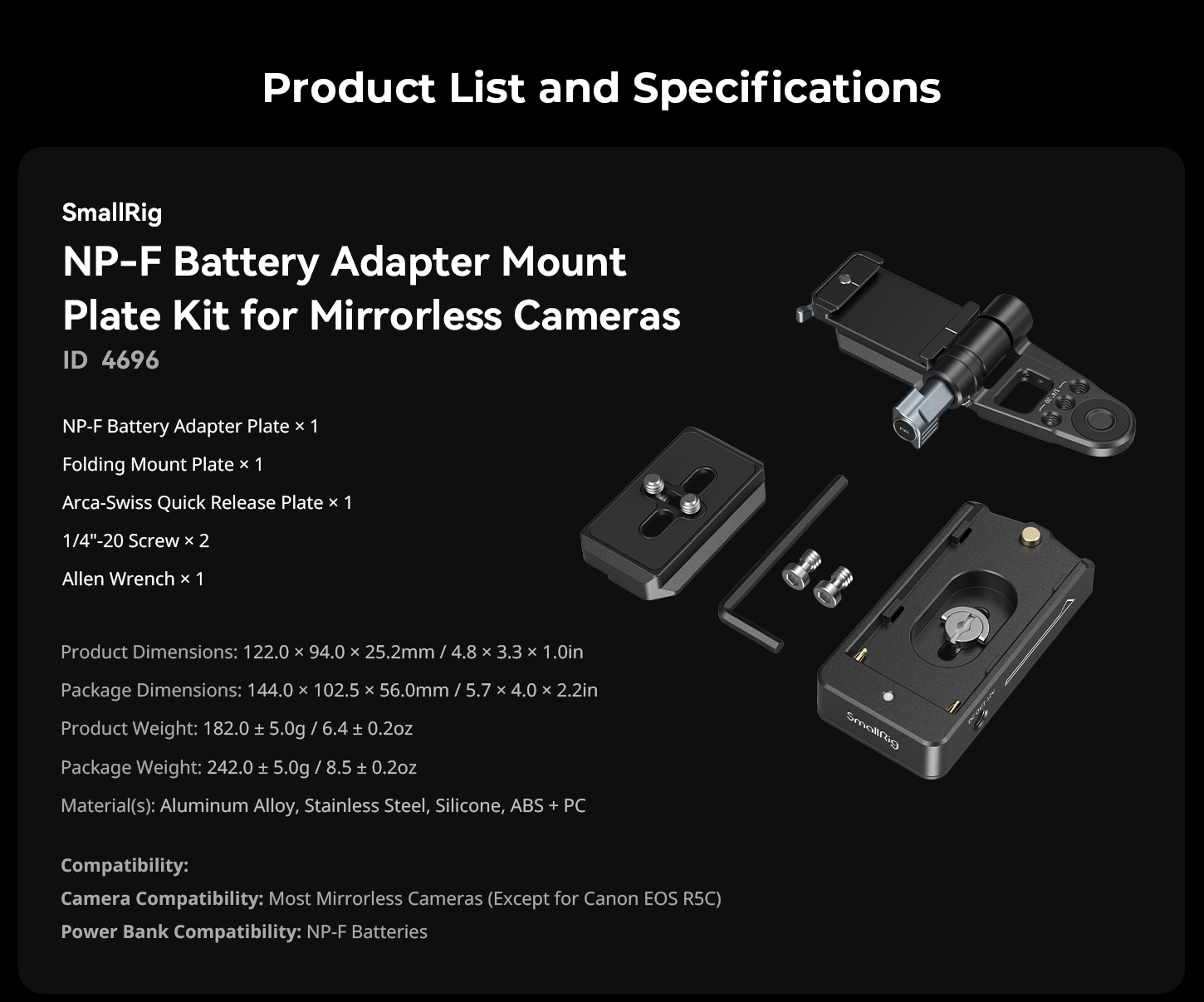 SmallRig 4696 NP-F電池供電座 安裝板套組 Arca底座 現貨 鏡花園 | 蝦皮購物