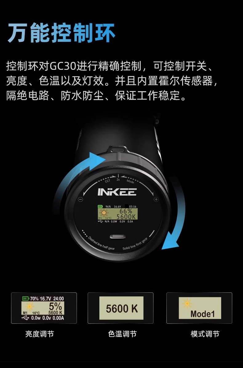 【三分影視】台灣出貨 影器 GC30 雙色溫攝影手電 可超頻45瓦 小體積 高顯色 三足烏 INKEE 可變形保榮卡口 | 蝦皮購物