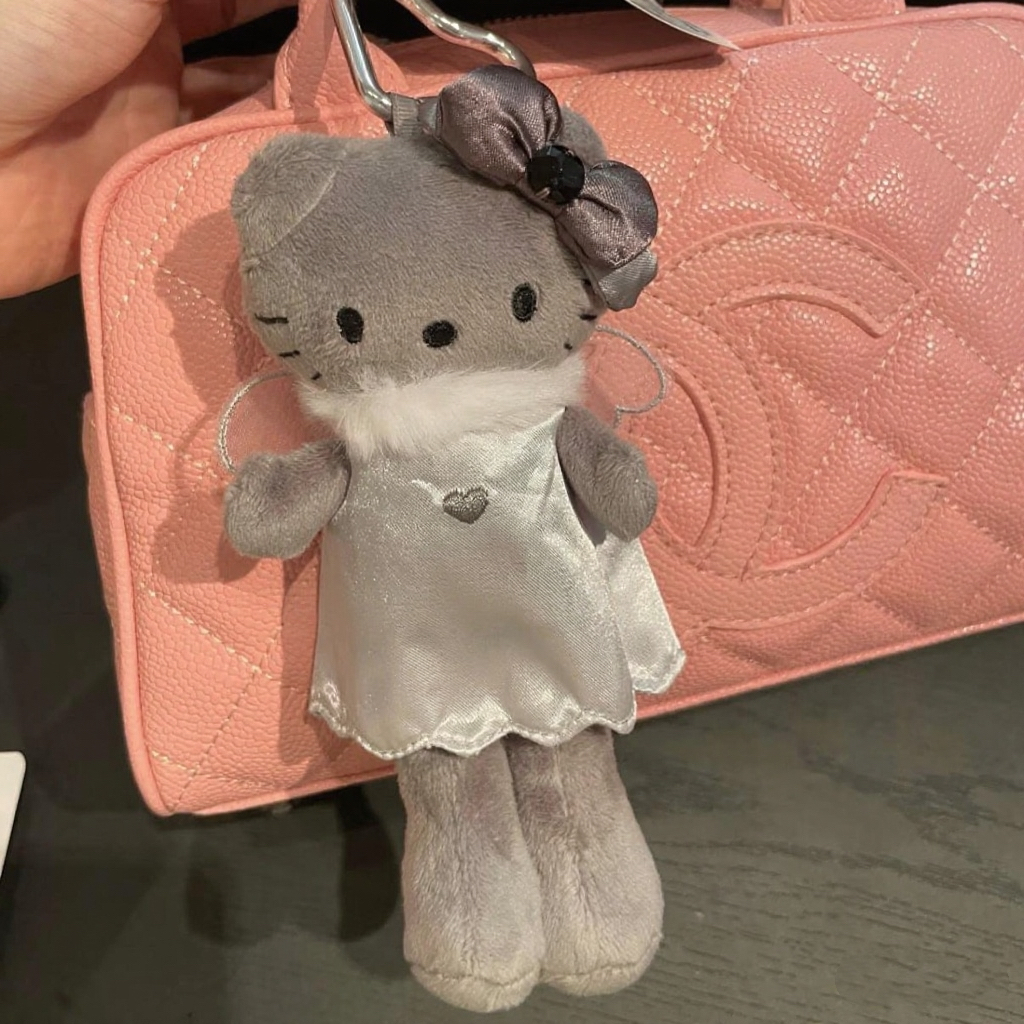 長腿hello kitty玩偶吊飾 黑天使