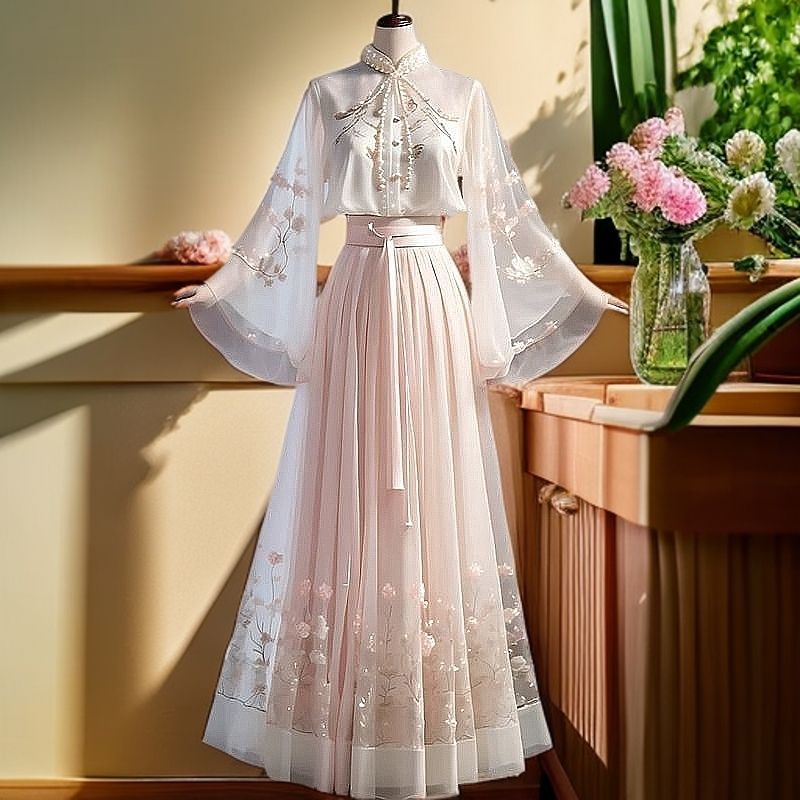 台灣出貨 洋裝 國風服飾 古典服裝 碎花裙 中式女裝 國風套裝 大尺碼漢服 新中式洋裝 日常漢服 漢服女裝 古風服飾 | 蝦皮購物