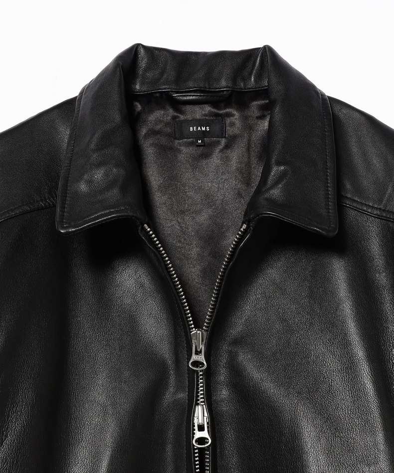 Beams SSZ Leather Jacket 美式復古小羊皮寬鬆皮革外套| 蝦皮購物