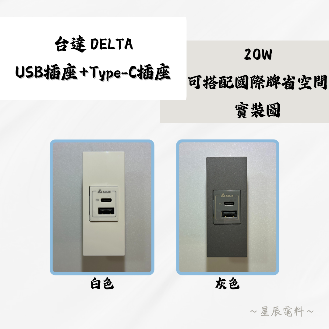【台達 DELTA】台達電🔋20W USB插座+Type-C插座｜可搭配Panasonic國際牌省空間蓋板 系統櫃 櫥櫃 | 蝦皮購物