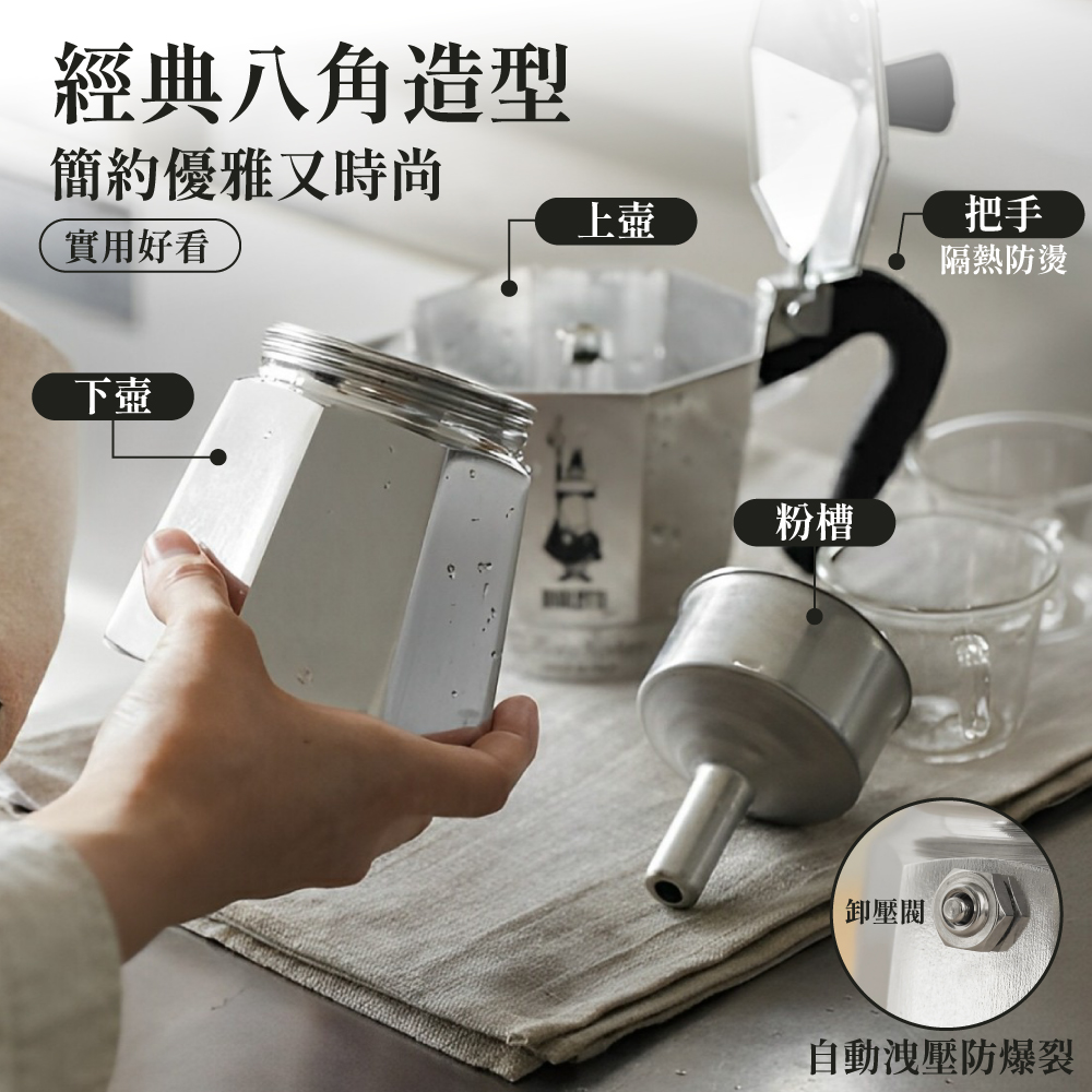 摩卡壺義大利Bialetti 經典摩卡壺(3/6杯份) 八角摩卡壺台灣總代理公司