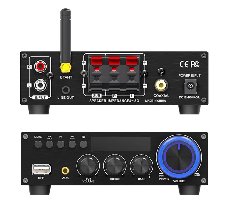 T1多功能 可調高低音 2.1擴大機 藍芽+同軸+U盤+AUX+搖控+獨立重低音調整 可搭C2 C3 | 蝦皮購物