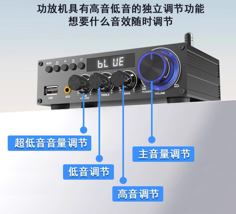 T1多功能 可調高低音 2.1擴大機 藍芽+同軸+U盤+AUX+搖控+獨立重低音調整 可搭C2 C3 | 蝦皮購物