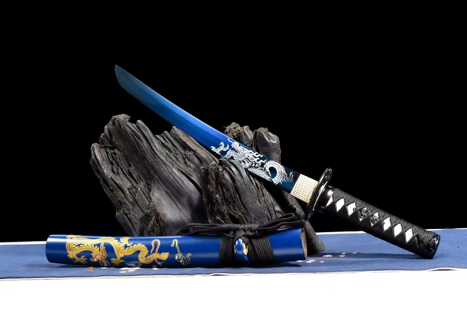 廠家直銷】12寸短刀《小藍龍》日本刀肋差居合刀Katana 打刀武士