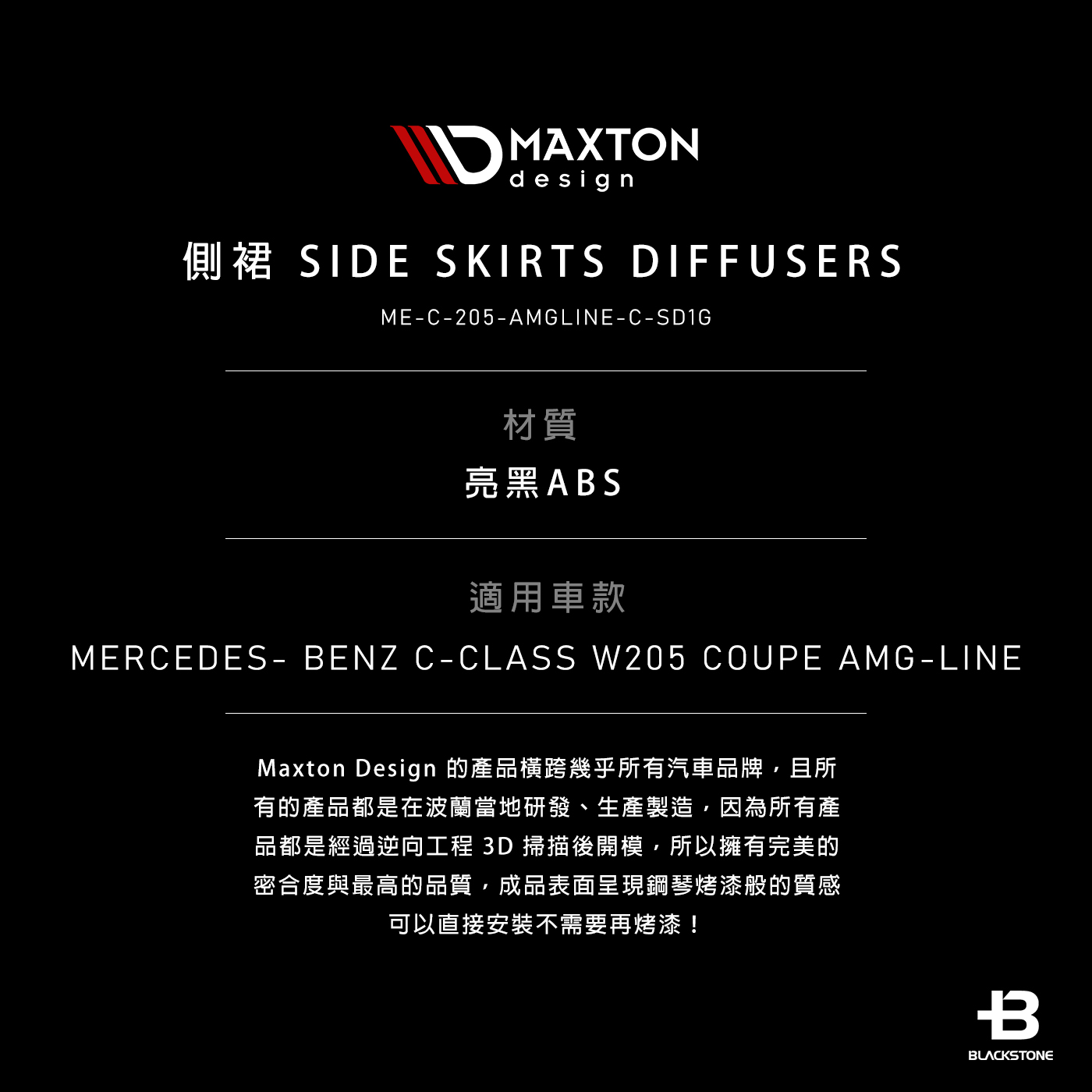 【黑石研創】現貨 Maxton Design Benz C-CLASS W205 COUPE AMG-LINE 側裙 | 蝦皮購物