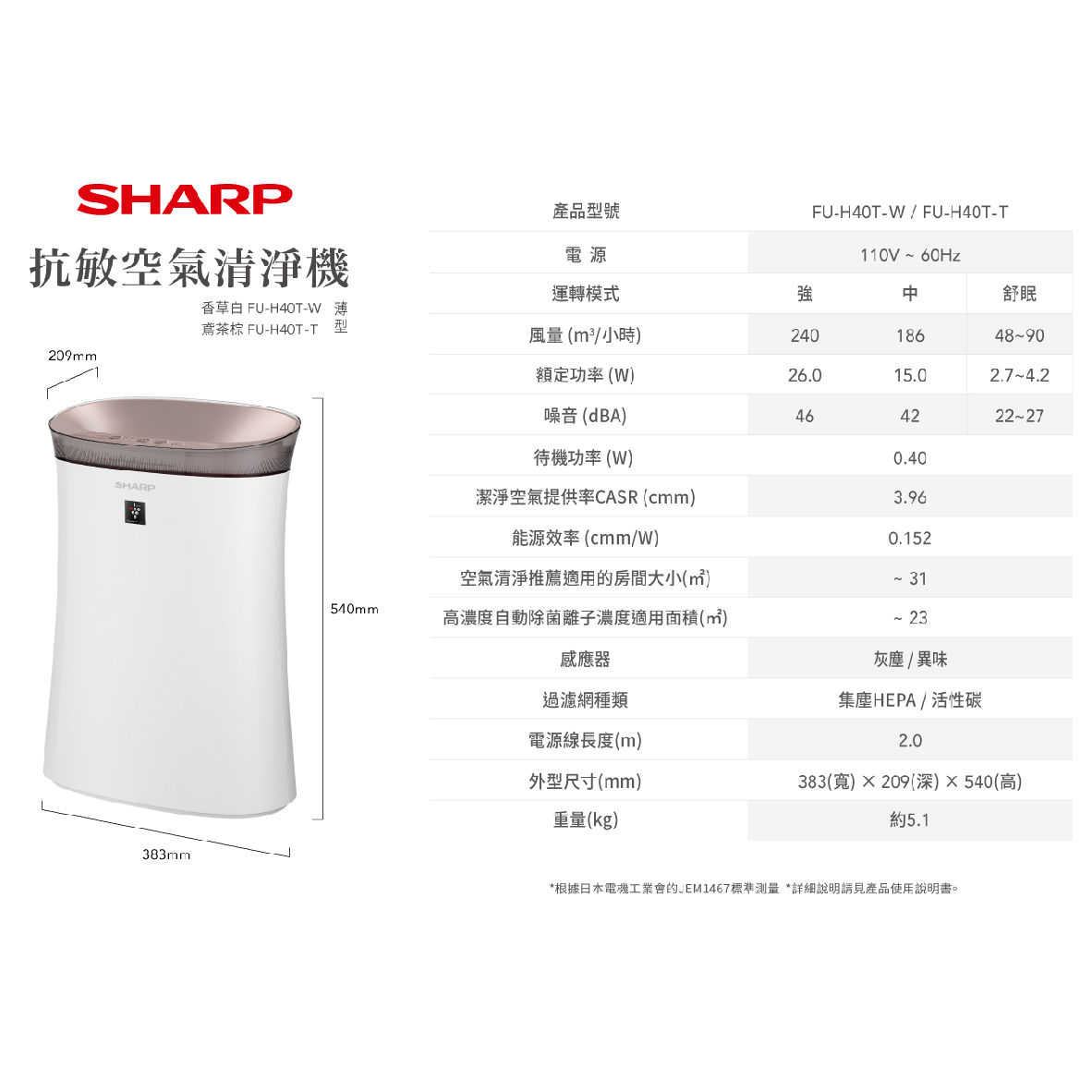 SHARP 夏普 FU-H40T-T/W 鳶茶棕/香草白 二級能效 四段風量 淋浴模式 抗敏 空氣清淨機 | 金曲音響 | 蝦皮購物