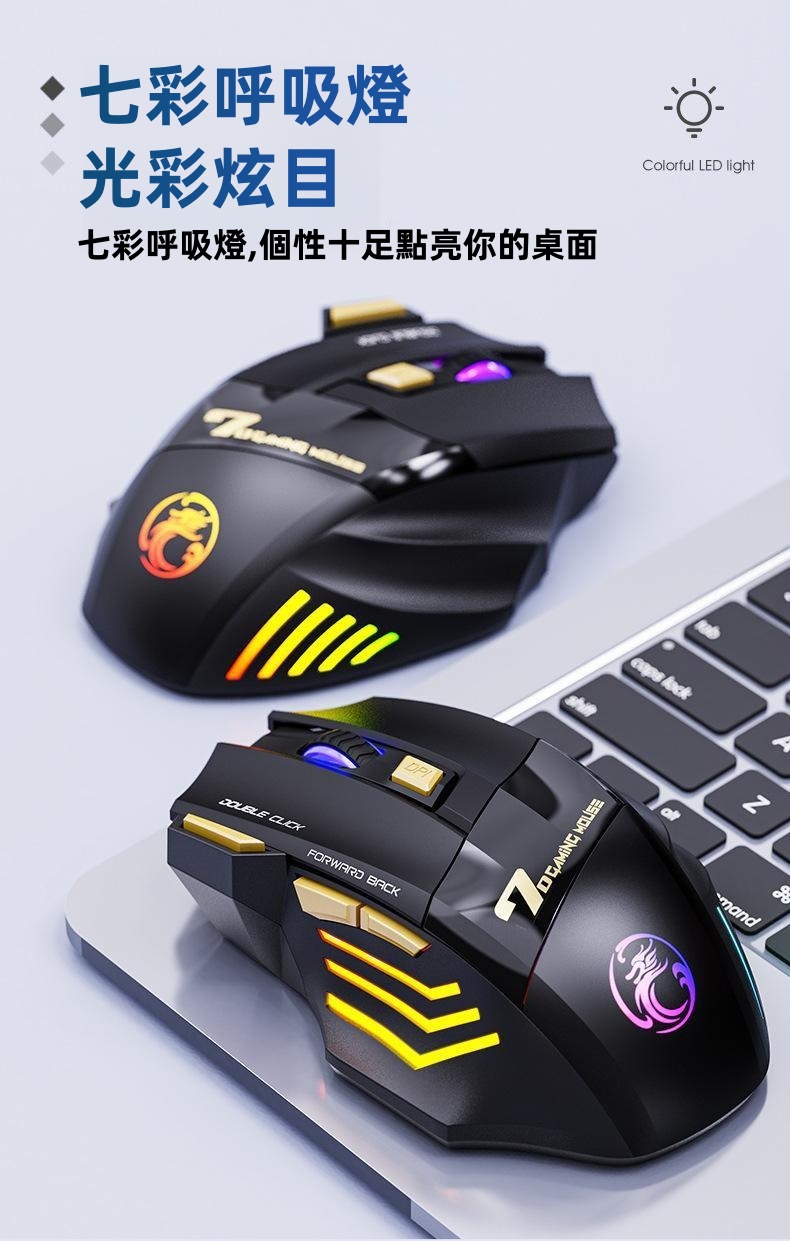 GW-X7靜音滑鼠 可充電 立體防滑 炫彩灯光 續航力持久 靜音按鍵 多功能雙模 7鍵 發光 2.4G轉接頭 遊戲滑鼠 | 蝦皮購物