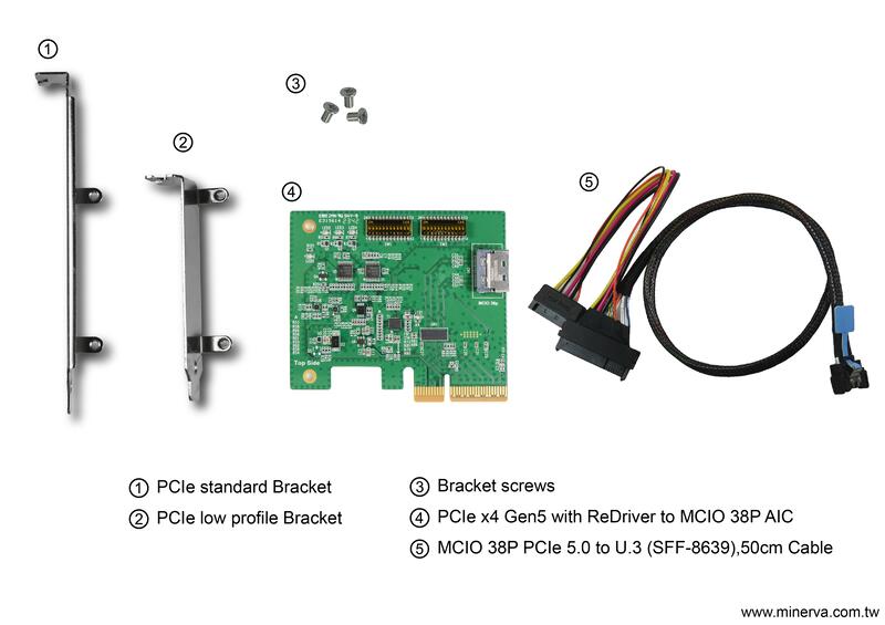 PCIe x4 Gen5 with ReDriver to MCIO 38P+MCIO 38P to U.3 Cable | 蝦皮購物