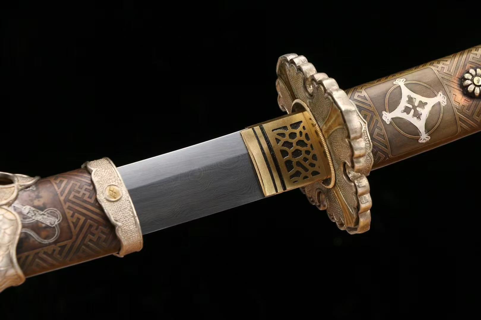 【豪華太刀】《雙色鎏金銀靈芝紋太刀》武士刀 太刀 Katana 居合道 打刀 長劍寶劍硬劍 龍泉刀劍 武士道T10未開刃 | 蝦皮購物