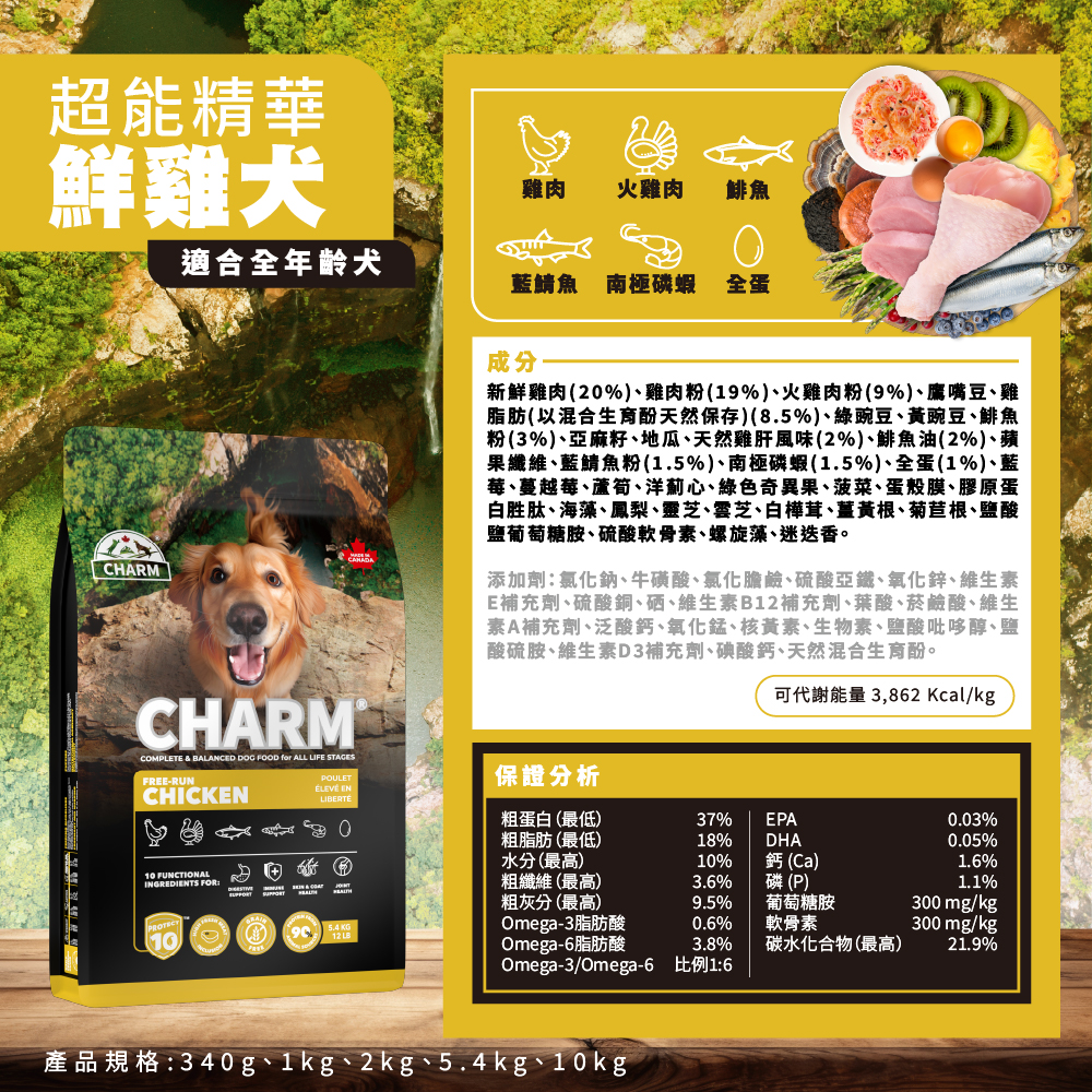 《CHARM 野性魅力》超能精華無穀犬飼料(挑嘴狗)-羊肉.鮮鴨.鮮雞.海洋魚-340g/1Kg | 蝦皮購物