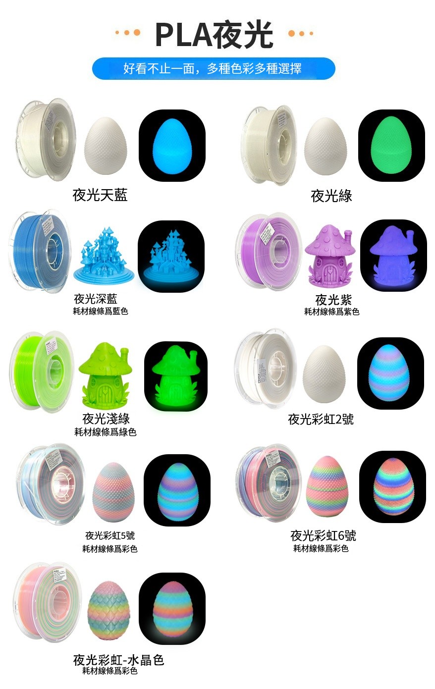 【穿透力3D列印】PINRUI [工廠直營] 夜光彩虹 PLA 1.75mm 夜光系列 3D列印耗材 台灣現貨 | 蝦皮購物