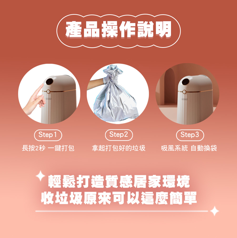 【LC全自動打包垃圾桶 PLUS浴室版】高質感 一鍵打包換袋