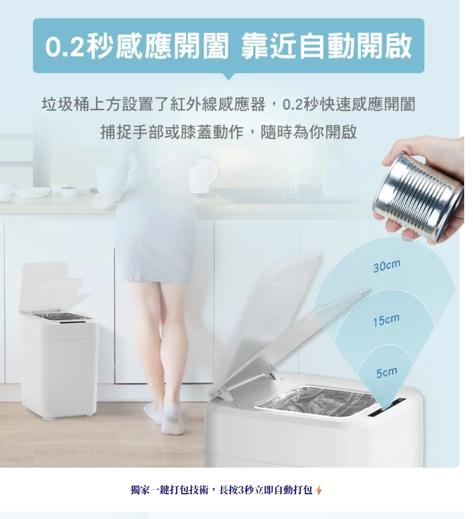 【LC全自動打包垃圾桶 16公升 Lite 無蓋款】高質感 智慧感應一鍵打包換袋