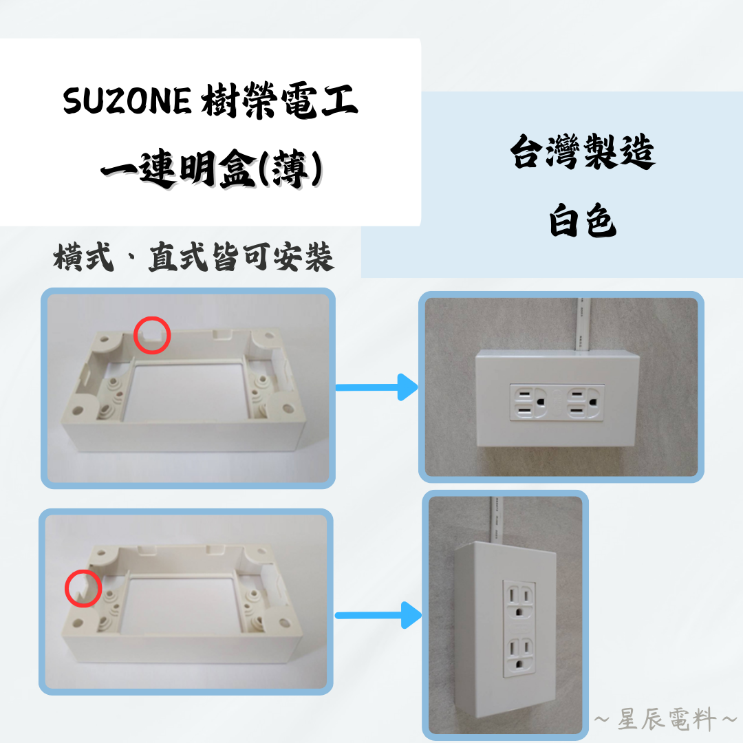 【SUZONE樹榮電工】一連薄明盒｜明盒 開關盒 插座盒 塑膠盒 一聯明盒 接線盒 壁內盒 一體成型 定位柱 超薄款 | 蝦皮購物