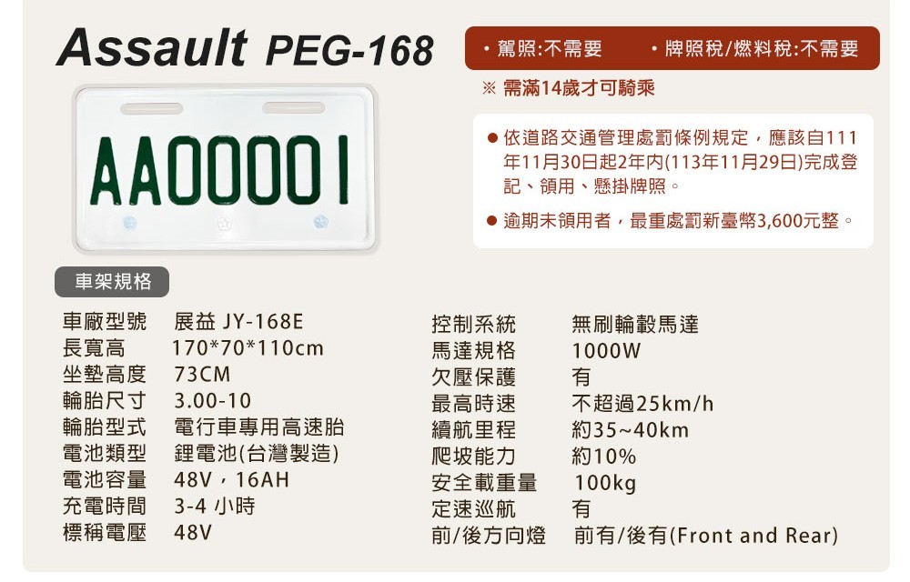 【向銓】Assault 微型電動二輪車PEG-168/展益 JY-168E(美家園電動車) | 蝦皮購物