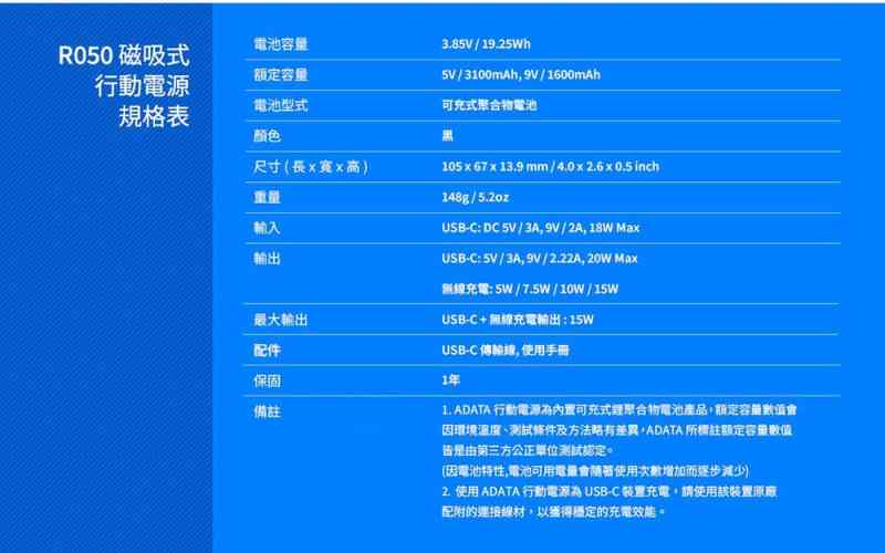 ADATA 威剛 R100 R050 磁吸式 行動電源 PD/QC 20W快充 支援 Magsafe | 蝦皮購物
