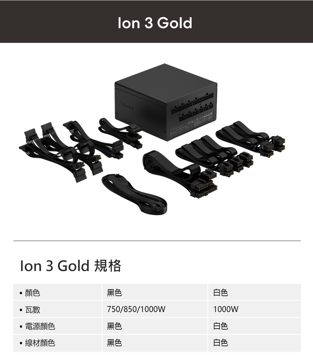Fractal Design】Ion 3 金牌電源供應器全模組750W 850W 1000W | 蝦皮購物
