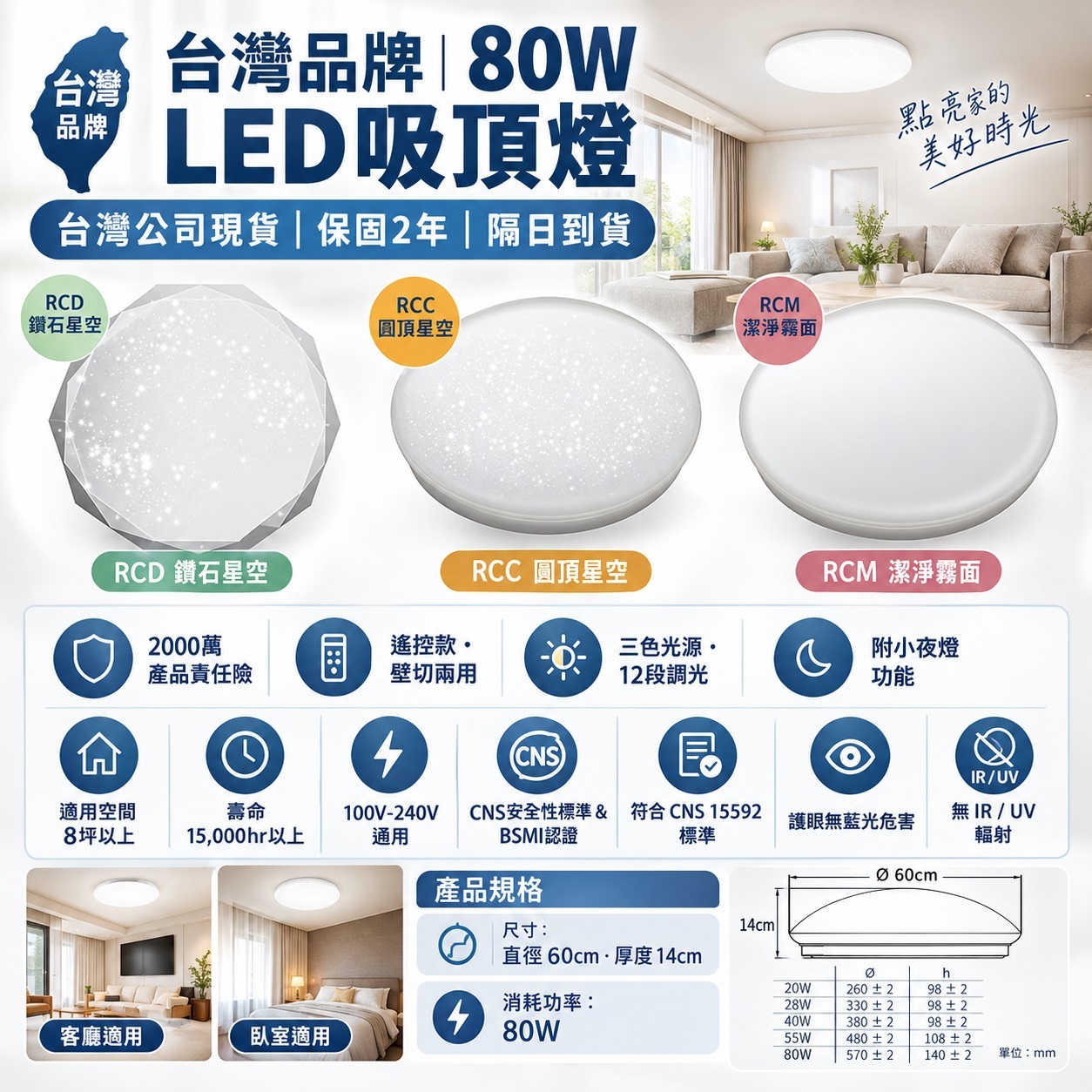 台灣現貨 隔日到貨 LED吸頂燈 60W 80W 100W 單色型 (單色型+小夜燈) 遙控型 臥室燈 客廳燈 | 蝦皮購物