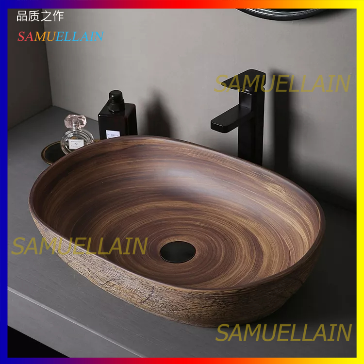 陶器 手洗い 台上盆 楕円形 復古式 洗面器