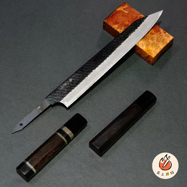 🔥炎上刃物🔥【二唐】黑打槌目切付筋引255mm SG2粉末鋼黑檀黑水牛柄