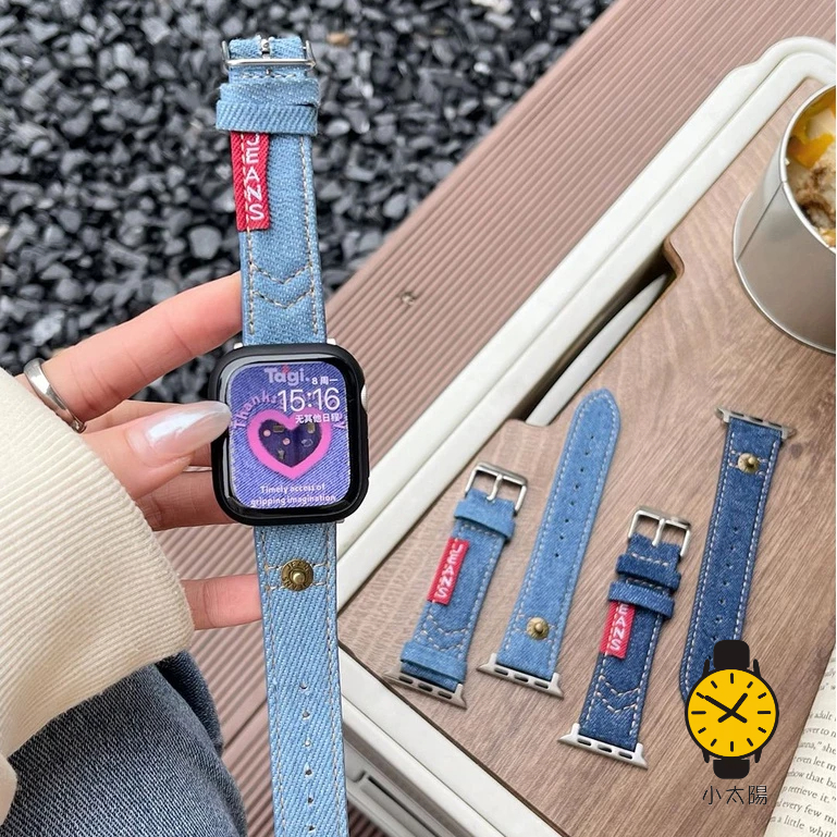 Apple Watch 9錶帶 牛仔銅釘帆布 Iwatch表帶 41 44 45 49mm 女士表帶 情侶 蝦皮購物