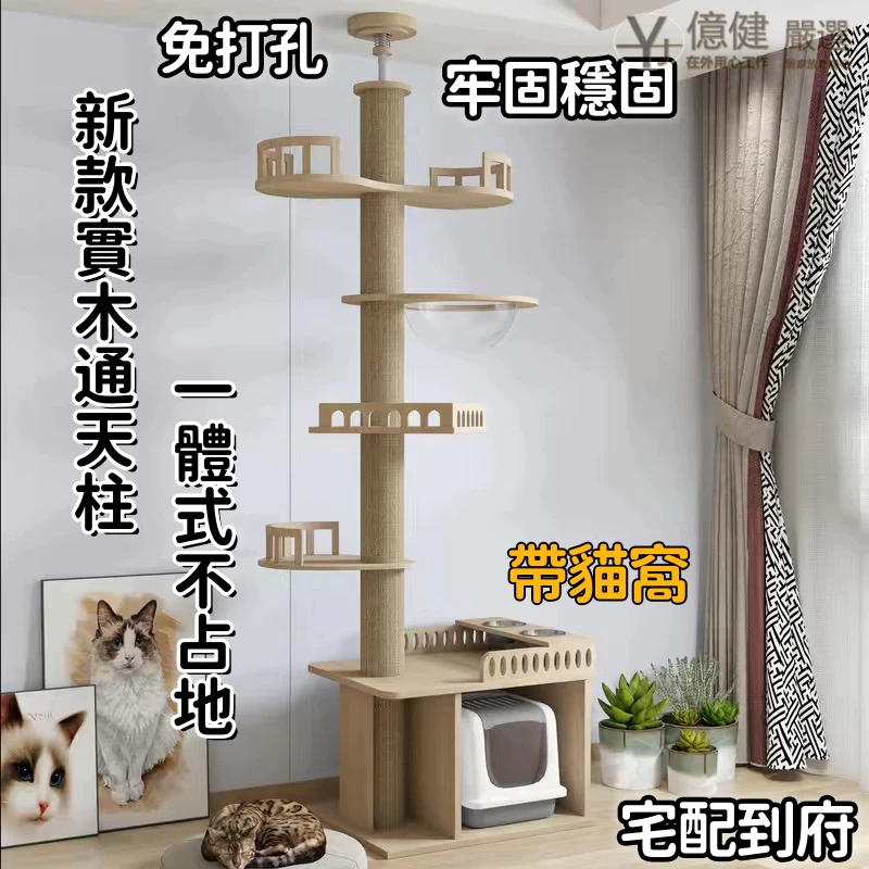 頂天立地貓跳臺 通天柱 木質貓跳臺 貓跳臺太空艙 原木大型貓跳臺