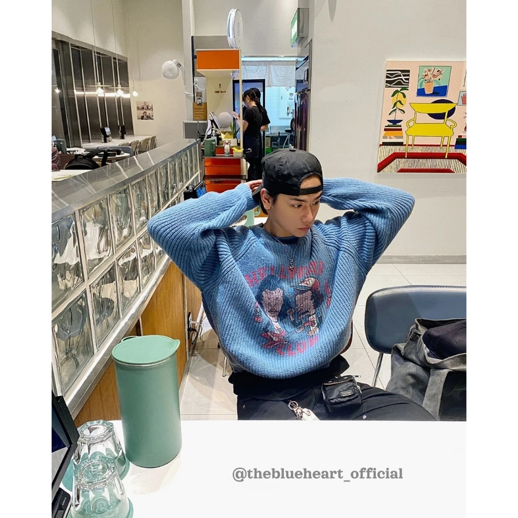 預購｜thebluehearts® 🇰🇷 HOLY IN CODE 鱉四與大頭蛋 街頭 復古 印花 針織毛衣 (2c) | 蝦皮購物