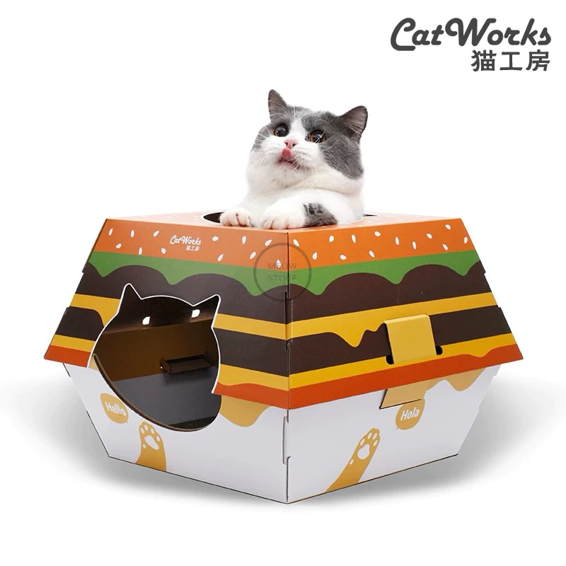 【預購】CatWorks貓工房 漢堡貓窩 寵物 壽司貓窩 紙箱 大麥嗑 嘟嘟車貓窩 瓦楞紙箱 寵物窩 睡眠窩 | 蝦皮購物