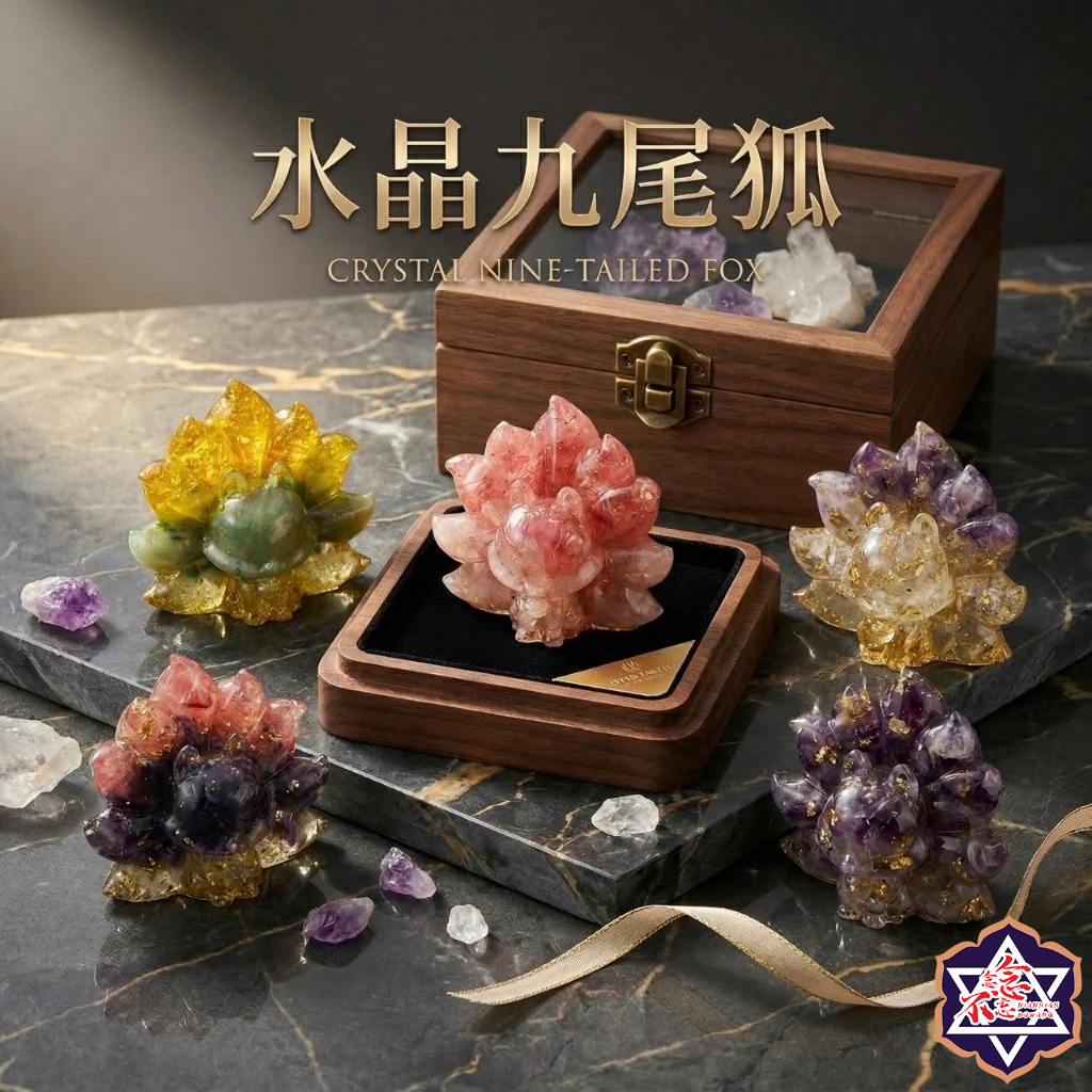 水晶專賣24h出貨] 水晶九尾狐擺飾水晶碎石水晶擺件能量晶石水晶風水