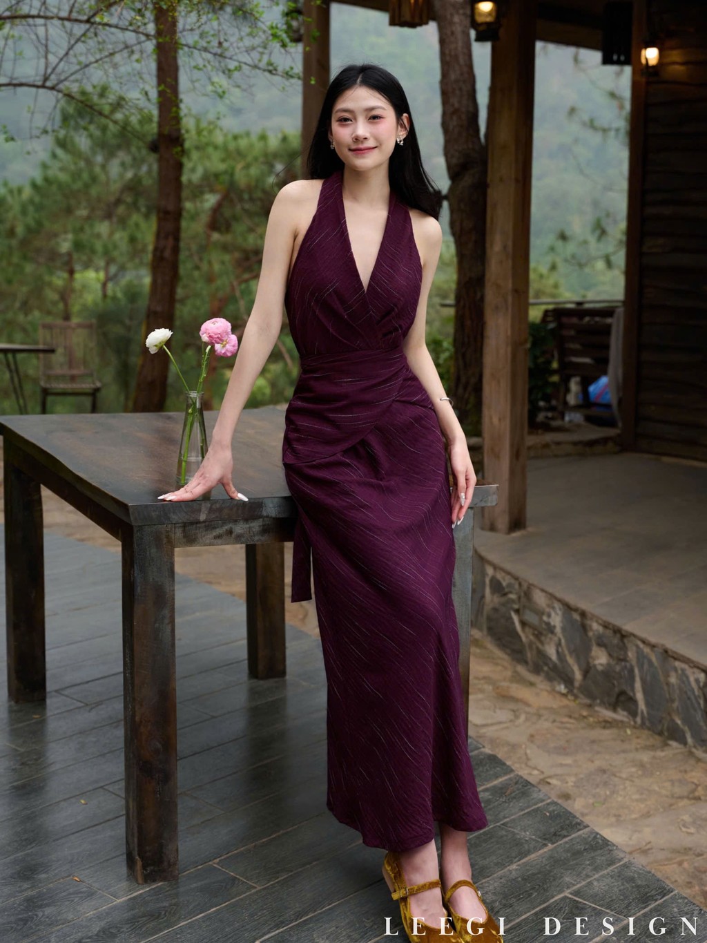 [KOL] LeeGi 的奢華女式長裙,划痕圖案和系腰設計 LiLiQiQi By LeeGi - DD902 | 蝦皮購物