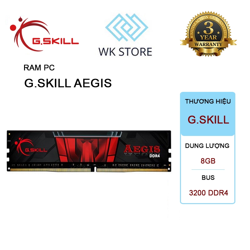 Ram Máy Tính Bàn G.Skill Aegis 8GB (1x8GB) DDR4 3200MHz F4-3200C16S-8GIS Đảm Bảo Sự Mượt Mà