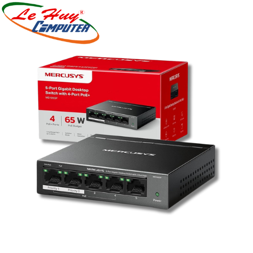 Switch de Mesa Mercusys com 5 Portas Gigabit sendo 4 Portas PoE - MS105GP