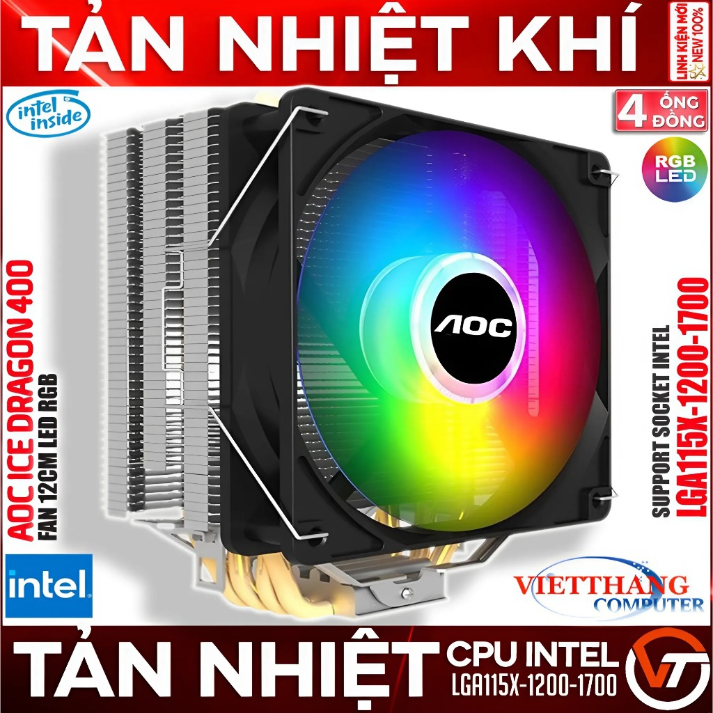 AOC CPU 冷卻器風扇,空氣冷卻器 4 銅管風扇 12cm Led RGB 插座 115X-1200-1700 | 蝦皮購物