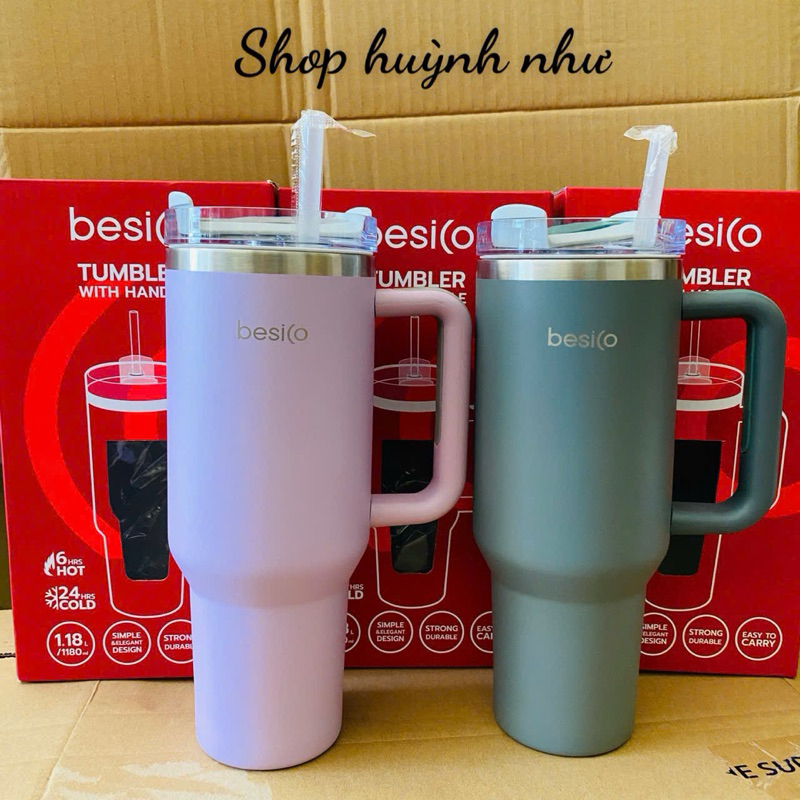 [正品] BESICO 高級保溫杯帶手柄 1180ml 304 不銹鋼 + 吸管 | 蝦皮購物