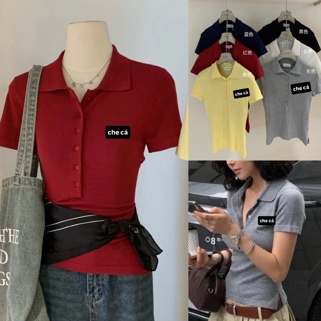 WGWE 3829 女式 Polo 衫翻領 Mongtoghi 羊毛基本款修身版型廣州高品質 | 蝦皮購物